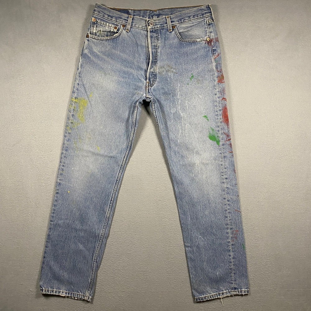 Vintage Levi's 501 XX Jeans Mens 34x32 Blue Paint Splatter Custom Distressed